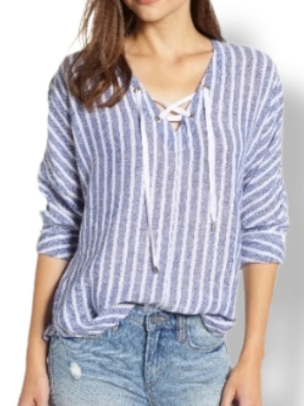 Rails x Revolve Lily Striped Linen Button-Front Top in Parisian Blue